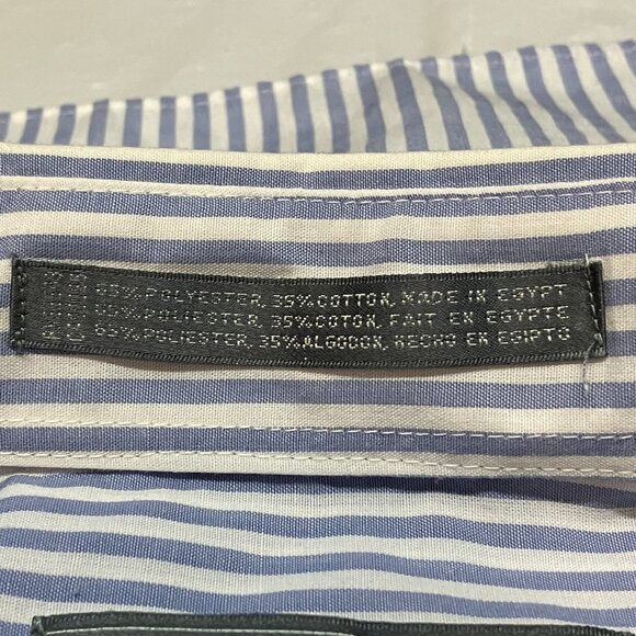 Van Heusen Mens L White Blue Striped Short Sleeve Button Up Shirt 16 1/2 neck - Picture 4 of 5